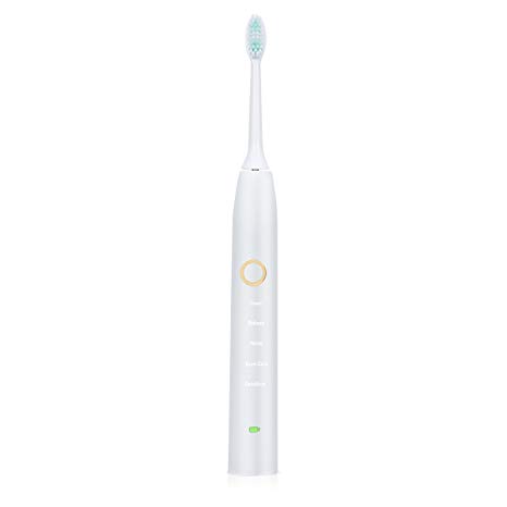 Electric Sonic Rechargeable Toothbrush, High-end Design, 5 Optional Brushing Modes and Smart Timer IPX7 Waterproof, 6 Hours Charge 100 Days Use, Toothbrush with 2 Brush Heads for Adults