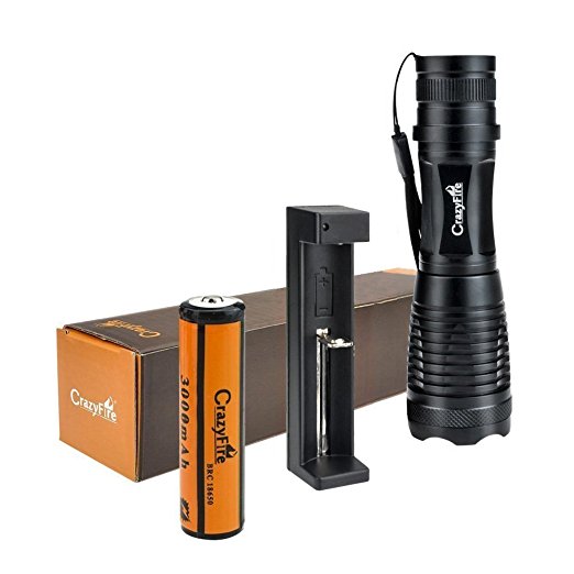 Tactical LED Flashlight with Battery and Charger,CrazyFire 1000lm Most Powerful LED Flashlight,5 Modes IP65 Waterproof Compact LED Flashlight for Hiking,Camping,Hunting or Emergency Use