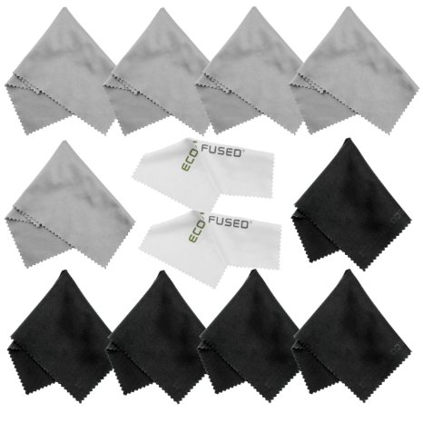 Eco-Fused Microfiber Cleaning Cloths - 10 Cloths and 2 White Cloths - Ideal for Cleaning Glasses Camera Lenses iPad Tablets Phones iPhone Android Phones LCD Screens and Other Delicate Surfaces