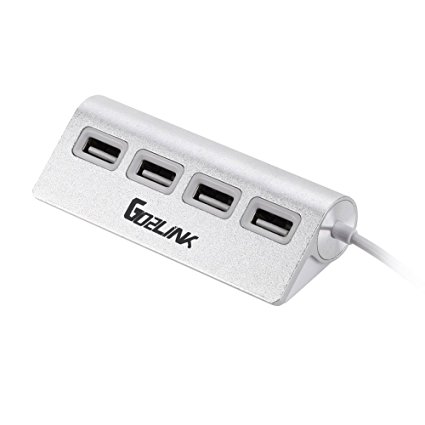 Go2Link Silver Ultra Mini 4-Port Multi Port Aluminium USB 2.0 Data HUB for IMAC, MacBook Pro, MacBook Air, Mac Mini, or Any PC