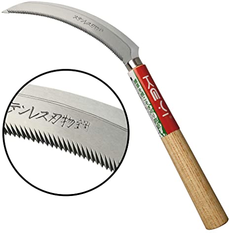 EYI Grass Sickle,Saw Tooth Sickle, Hand held Sickle Tool,Harvest Sickle with Wooden Handle, Light Serration, 6.6-Inch Stainless Steel Blade