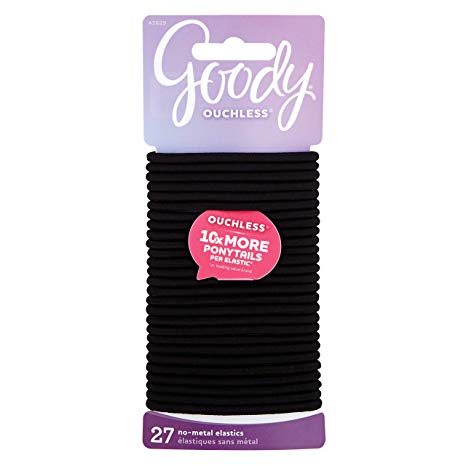 Goody Ouchless Women's Hair Braided Elastic Thick Tie, Black, 27 Count, 4MM for Medium Hair