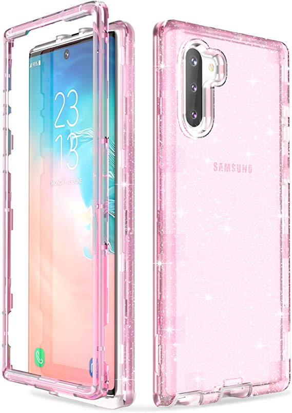 ULAK Galaxy Note 10 Case, Stylish Clear Glitter Sparkle Heavy Duty Shockproof Rugged Protection Case Soft TPU Protective Cover for Samsung Galaxy Note 10 6.3 inch (2019), Pink Glitter