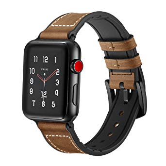 For Apple Watch Band 38mm Leather Silicone Combination Brown Men Wristbands Replacement SUNKONG for Apple Watch Series 3 Series 2 Series 1 Sport