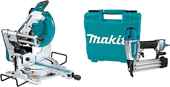 Makita LS1219L 15-Amp 12 in. Dual-Bevel Sliding Compound Miter Saw with Laser with AF506 Pneumatic 18-Gauge, 2 Inch Brad Nailer