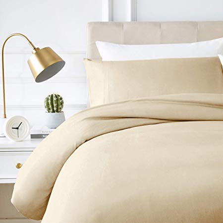 AmazonBasics Polycotton Duvet Cover Set, 135x200cm (Single)/50x80cmx1 - Cream