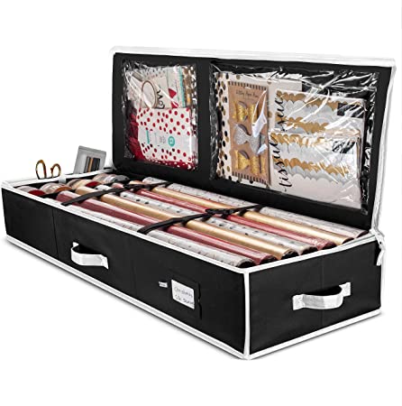 ZOBER Premium Wrap Organizer, Interior Pockets, fits 18-24 Standers Rolls, Underbed Storage, Wrapping Paper Storage Box and Holiday Accessories, 40” Long - Tear Proof Fabric - 5 Year Warranty