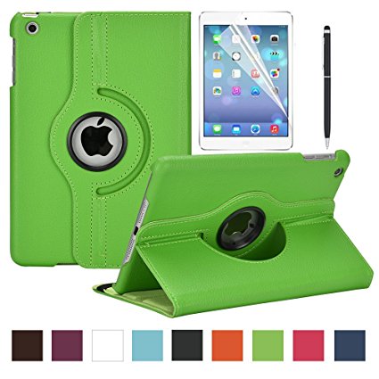 iPad mini 1 / 2 / 3 Leather Case - Soweiek 360 Degree Rotating Stand Case Smart Cover with Auto Sleep / Wake Feature for 7.9" Apple iPad mini 1 2 3   Screen Protector   Stylus, Green