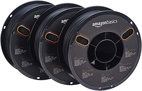 AmazonBasics PLA 3D Printer Filament, 1.75mm, Black, 1 kg Spool, 3 Spools