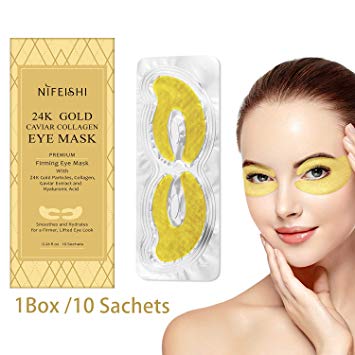 24K Gold Eye Treatment Masks - Under Eye Patches, Dark Circles Under Eye Treatment, Under Eye Bags Treatment, Eye Mask for Puffy Eyes, Anti-Wrinkle, Undereye Dark Circles, Gel Pads 10 Pairs