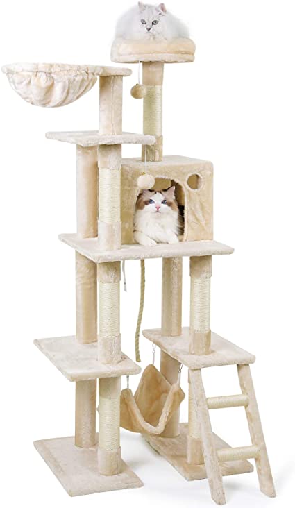 rabbitgoo Cat Tree Cat Tower 61-inch Multi-Level Kitten House Condo with Scratching Posts & Hammock, Large Cat Stand Furniture Climbing Play House Center with Plush Perch for Indoor Activity