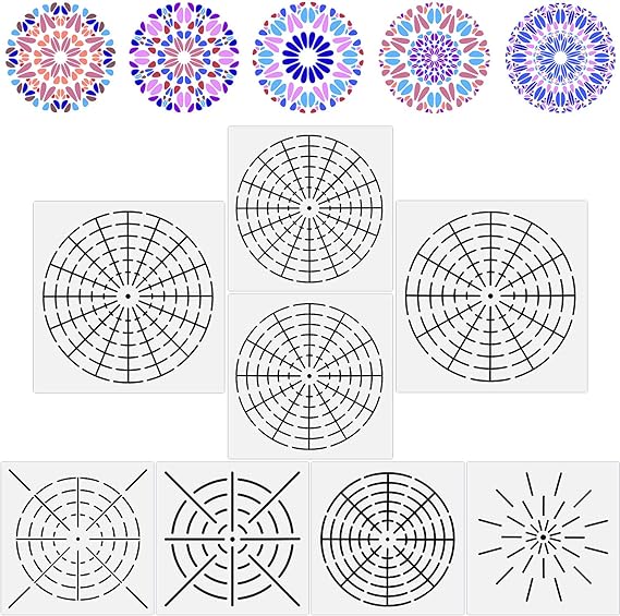 8 Pieces Mandala Dotting Stencils Reusable Mandala Stencil Template 8/12/ 16 Segment Mandala Painting Drawing Stencils for DIY Wood, Fabric, Glass, Metal, Walls Art