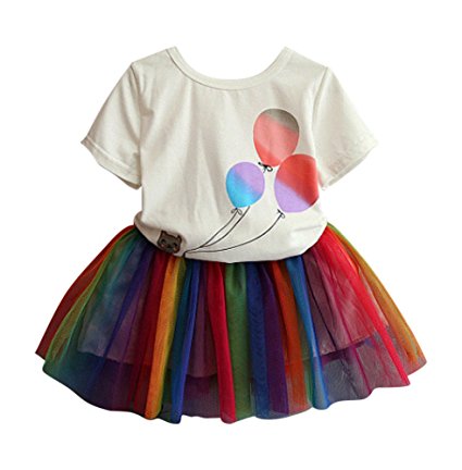 FANCYKIDS Girls Toddler Top Shirt Rainbow Party Dance Tutu Skirt Outfit