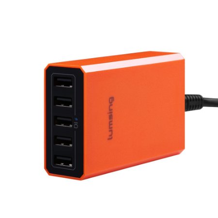 Lumsing USB desktop charger 5V 8A 5 ports With Intelligent Control Chipset for iPhone iPad HTC LG Motorola Samsung Galaxy Smartphones Tablets(Orange)