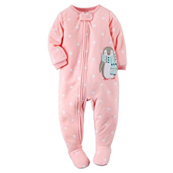 Carters Baby Girls Fleece Pajamas (Pink Polka Penguin)