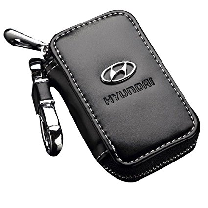 SHANG MEDING Black Premium Leather Car Key Chain Coin Holder Zipper Case Remote Wallet Bag (Hyundai)