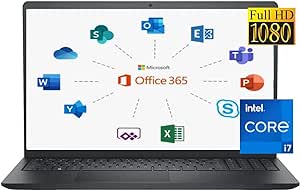 DELL 2024 Inspiron 15 Business Laptop, 15.6" 1920x1080 FHD, Intel i7-1255U(10 Cores),with Microsoft Office 365, Win 11 Home, Webcam, WiFi, Bluetooth, Carbon Black, (16GB RAM | 1TB PCIe SSD)