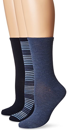 No Nonsense Women's Striped Flat Knit Crew Sock 3-Pack