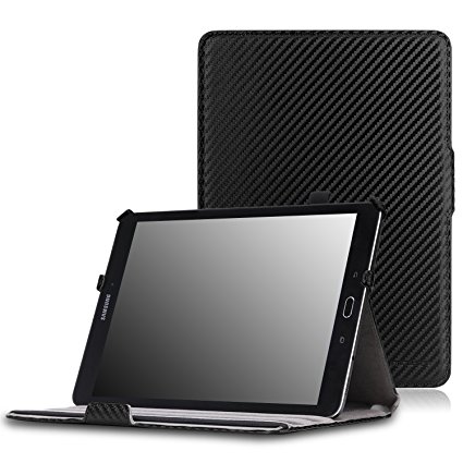 MoKo Tab S2 9.7 Case - Slim-Fit Multi-angle Folio Cover Case for Samsung Galaxy Tab S2 9.7 Android 5.0 2015 Version, Carbon Fiber BLACK (With Auto Wake / Sleep and Stylus Pen Loop)