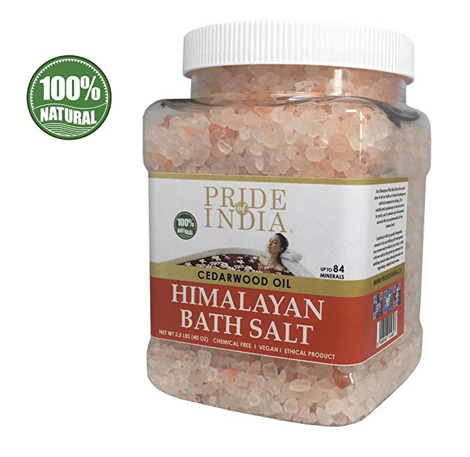 Pride Of India - Himalayan Pink Bathing Salt - Enriched w/Cedarwood Oil and 84  Natural Minerals, 2.5 Pound (40oz) Jar