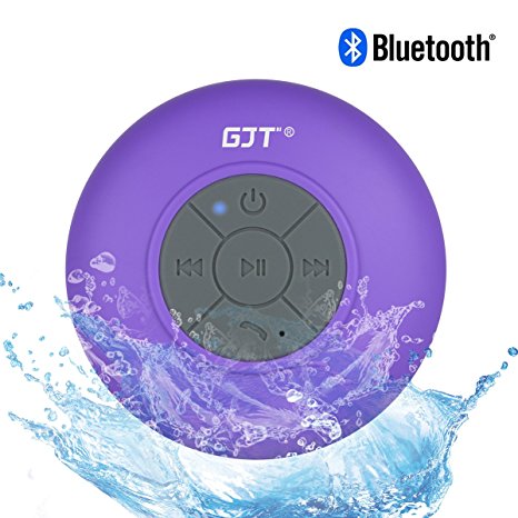 GJT®Wireless Bluetooth Waterproof Shower Speaker: 3.0 Speaker, Mini Water Resistant Wireless Shower Speaker, Handsfree Portable Speakerphone with Built-in Mic, 6hrs of playtime, Control Buttons and Dedicated Suction Cup for Showers, Bathroom, Pool, Boat, Car, Beach, & Outdoor Use(Purple)