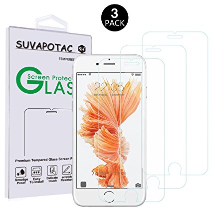[3 Pack] iPhone 6S Plus Screen Protector, SUVAPOTAC Bubble Free 0.26mm 9H Tempered Glass Screen Protector for iPhone 6 Plus and iPhone 6s Plus (5.5" screen)