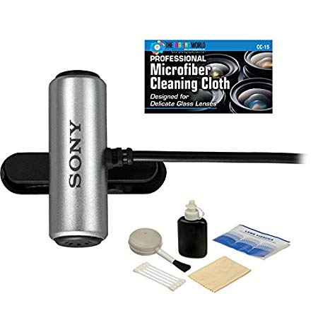 Sony ECMCS3 Tie Clip style Omnidirectional Stereo Microphone   Microfiber Cloth   Cleaning Bundle