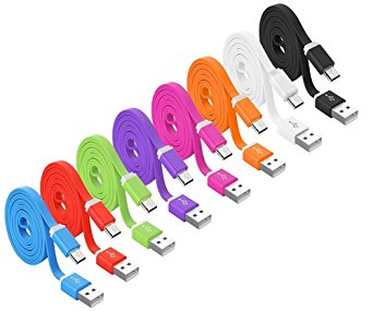 Micro USB Cables, (8 Pack, 3ft) Assorted Colors Flat Micro USB Charger Cord High Speed USB 2.0 Micro Sync And Charging Cables For Samsung, HTC, Motorola, Nokia, Android, And More