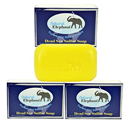 Dead Sea Sulfur Soap 4.4 oz 3 Pack (3 Soap Bars) by Natural Elephant
