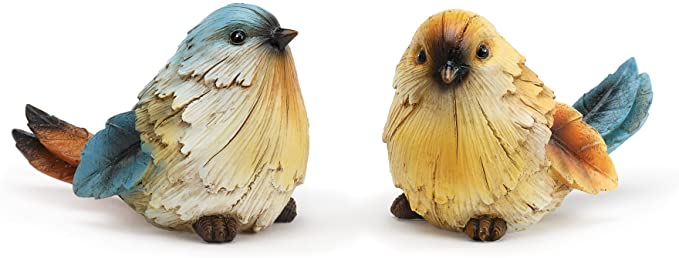 Napco Watchful Bird Sapphire, Goldenrod 5.25 x 3.25 Resin Tabletop Figurines, Set of 2
