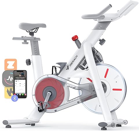 MERACH Exercise Bike, Bluetooth Stationary Bike for Home with Exclusive APP, Indoor Cycling Bike with Magnetic Resistance, 330 LBS Weight Capacity, iPad Holder