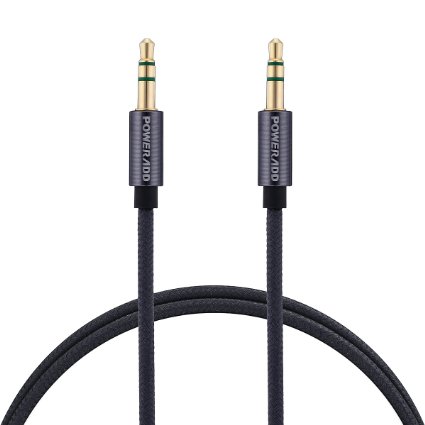 Poweradd Nylon Braided Stereo Audio Cable 33ft  1m Gold Plated Tangle-Free 35mm Male to Male AUX Cable for Headphones iPhone iPad iPod Samsung Android Home  Car Stereo and More - Gray