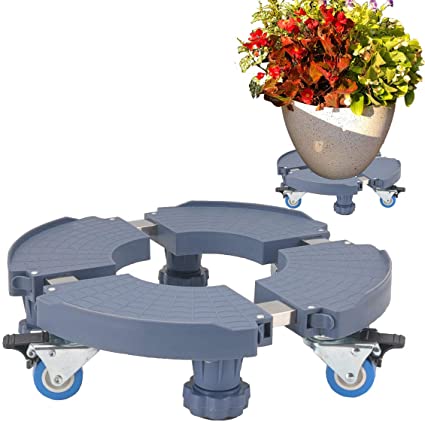 LVLING Adjustable Size Plant Flower Pot Stand with Wheels Heavy Duty Removable 15-20 Inch Plant Caddy Rack on Rollers Flower Pot Stands on Wheels for Indoor Outdoor Home Garden 600lbs Capacity