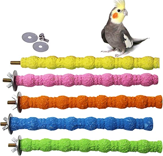 kathson Bird Perches for Cage, Parrot Stand Toy Natural Wood Stick Paw Grinding Rough-surfaced Platform Cage Accessories for Parakeets Cockatiel Lovebirds Green Cheeked(5 Pack)