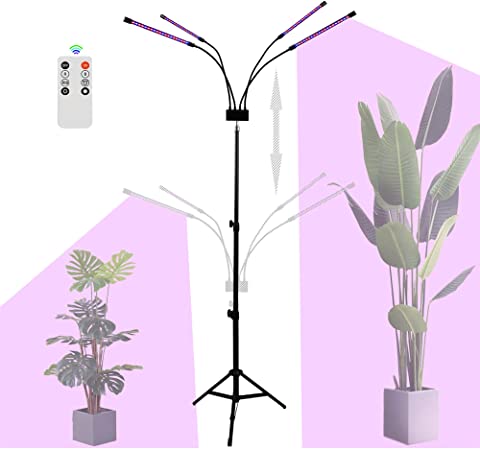 LED Grow Light Stand with Remote, AINEEDY 40W 80 LED Floor Growing Lamp with Red Blue Spectrum 3/9/12H Timer for Indoor Plant in Living Room, Office, Flower House, Adjustable Gooseneck and Tripod