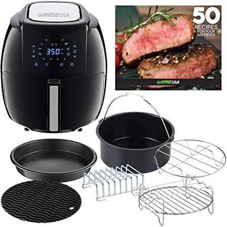 GoWISE USA GWAC22003 5.8-Quarts 8-in-1 Digital 6 Piece Accessory Kit   50 Recipes for Your Air Fryer Cookbook (Black) (Renewed)