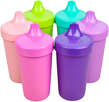 Re-Play Made in the USA Set of 6 No Spill Sippy Cups - Blush, Bright Pink, Purple, Amethyst, Lime, Aqua (Fairytale Collection) …