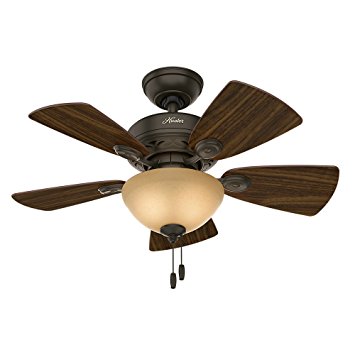 Hunter Fan Company 52090 Watson Ceiling Fan with Five Cabin Home/Walnut Blades and Light Kit, 34-Inch, New Bronze