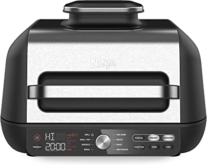 Ninja IG651C Foodi Smart XL Pro 7-in-1 Indoor Grill & Griddle with Smart Cook System, 3.8L Air Fryer, Roast, Bake, Dehydrate, and Broil, Stainless/Black, 1760W