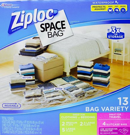Space Bag, 4 Travel Size, 2 Medium, 5 Large, 2 Extra Large, Clear
