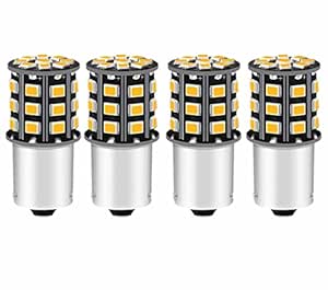 Miwings Super Bright 360° Reflecting LED Indicator Bulbs Light Only for Royal Enfield Bikes (33 SMD, 34 MW, Straight Pin) - Set of 4 | Orange, Clear