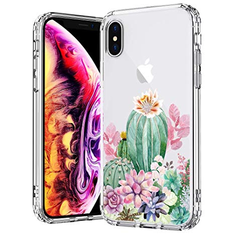 MOSNOVO Case for iPhone Xs/iPhone X, Tropical Cactus Cacti Succulents Pattern Clear Design Printed Plastic Hard with TPU Bumper Protective Case Cover for Apple iPhone X/iPhone Xs