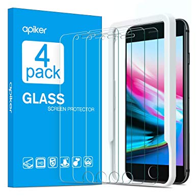 Apiker [4 Pack] Screen Protector Compatible for iPhone 7 Plus and iPhone 8 Plus, Tempered Glass with Alignment Frame, 9H Hardness, Anti-scratch, Anti-oil, Anti-bubbles, Case Friendly , 2.5D Round Edge