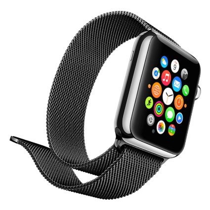 Lumina Apple Watch Band with Magnetic Lock-Lumina Milanese Style Watch Loop Stainless Steel Bracelet Strap Band-No Buckle Required-Black