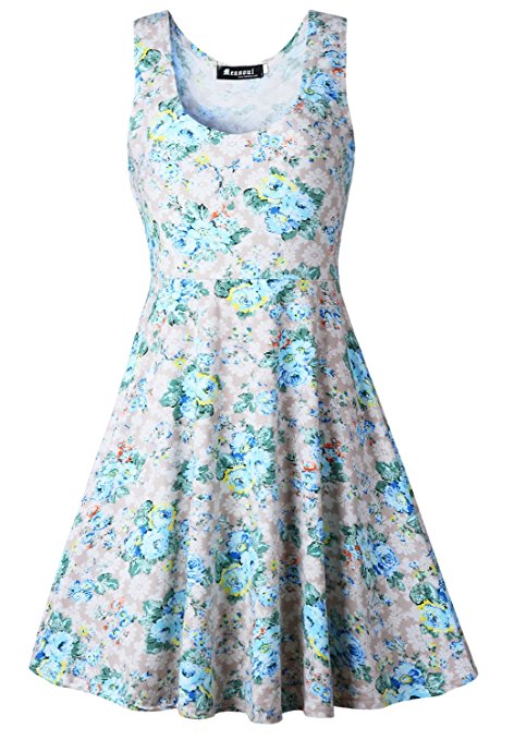 Measoul Womens Casual Fit and Flare Floral Sleeveless Party Evening Cocktail Dress