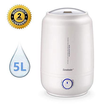 Homeleader Cool Mist Humidifier, Air Humidifier for Home, 5L Large Capacity Ultrasonic Air Humidifier Waterless Auto Shut-off with Adjustable Mist, Whisper-Quiet Operation