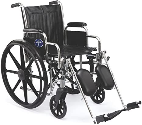 Medline Excel 2000 Wheelchair, 20" Wide Seat, Desk-Length Arms, Elevating Footrests, Chrome Frame