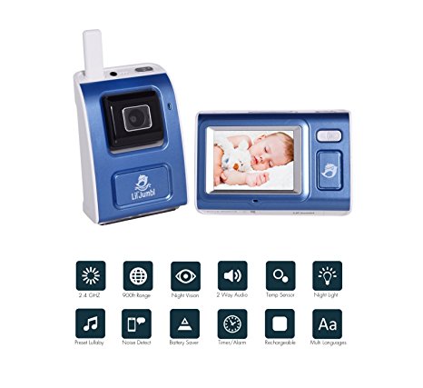 Video Baby Monitor Security Wireless Digital Camera w/ Night Vision, Temperature Monitoring & Two-Way Intercom, Nightlight and Lullaby Player, Timer Alarm, 900ft Range