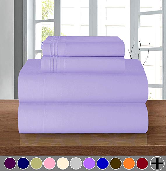 Elegant Comfort  Luxury Soft 1500 Thread Count Egyptian Quality 4-Piece Sheet Wrinkle and Fade Resistant Bedding Set, Deep Pocket up to 16inch Queen Lavender