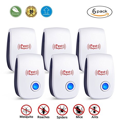 MUKER Ultrasonic Pest Repeller - 6 Pack Electronic Plug In Pest Control - Pest Reject for Mosquitoes, Mice, Ants, Roaches, Spiders, Flies, Bugs, Lizards, Non-toxic Eco-Friendly, Human & Pet Safe